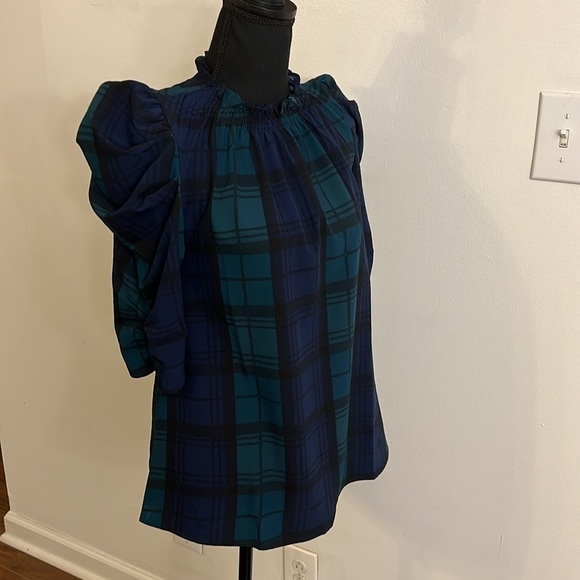 NWT Sugarlips Hudson Plaid Drape Sleeve Top Curve Blouse, Sz. XS. - Picture 10 of 13